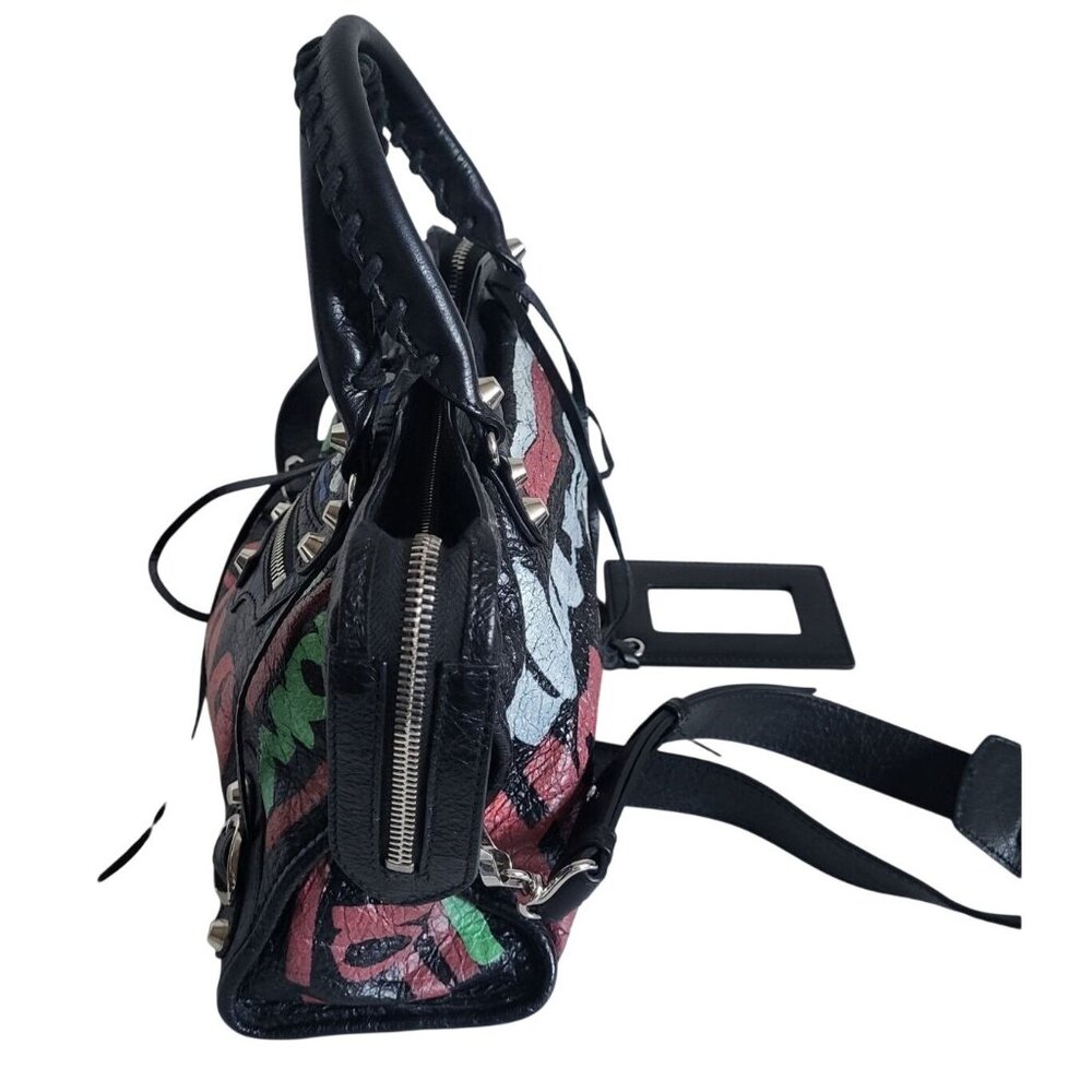 Balenciaga 2019 Small Motocross Classic Graffiti City Bag Black Arena Leather - Picture 5 of 11
